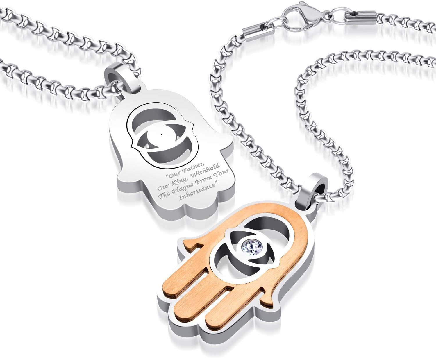 image:image555Jewelry Stainless Steel Hamsa Necklace Hand of Fatima Evil Eye CZ Pendant 1620 ChainSilver Rose Gold White CZ