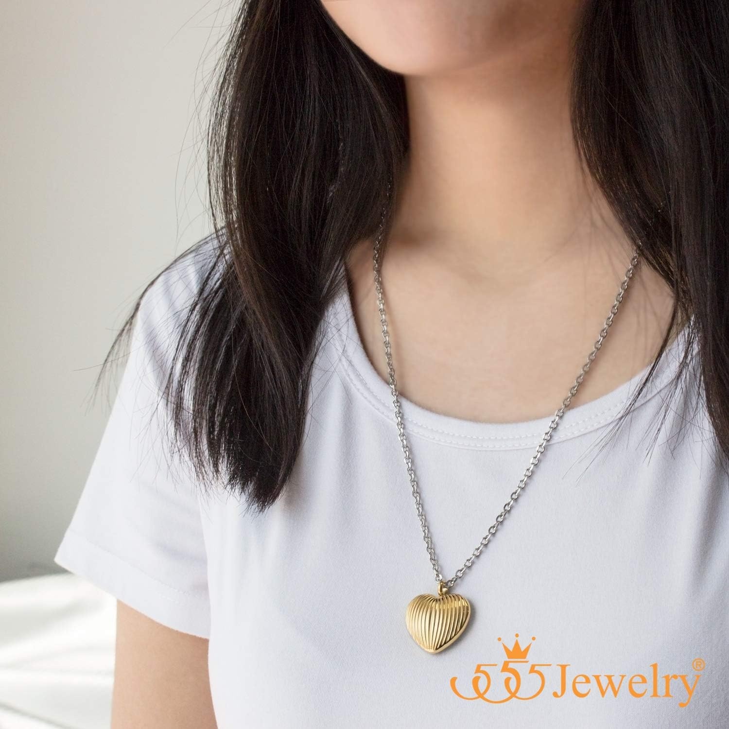 image:image555Jewelry Stainless Steel Vintage 3D Puffed Heart Necklace for Women amp LadiesGold