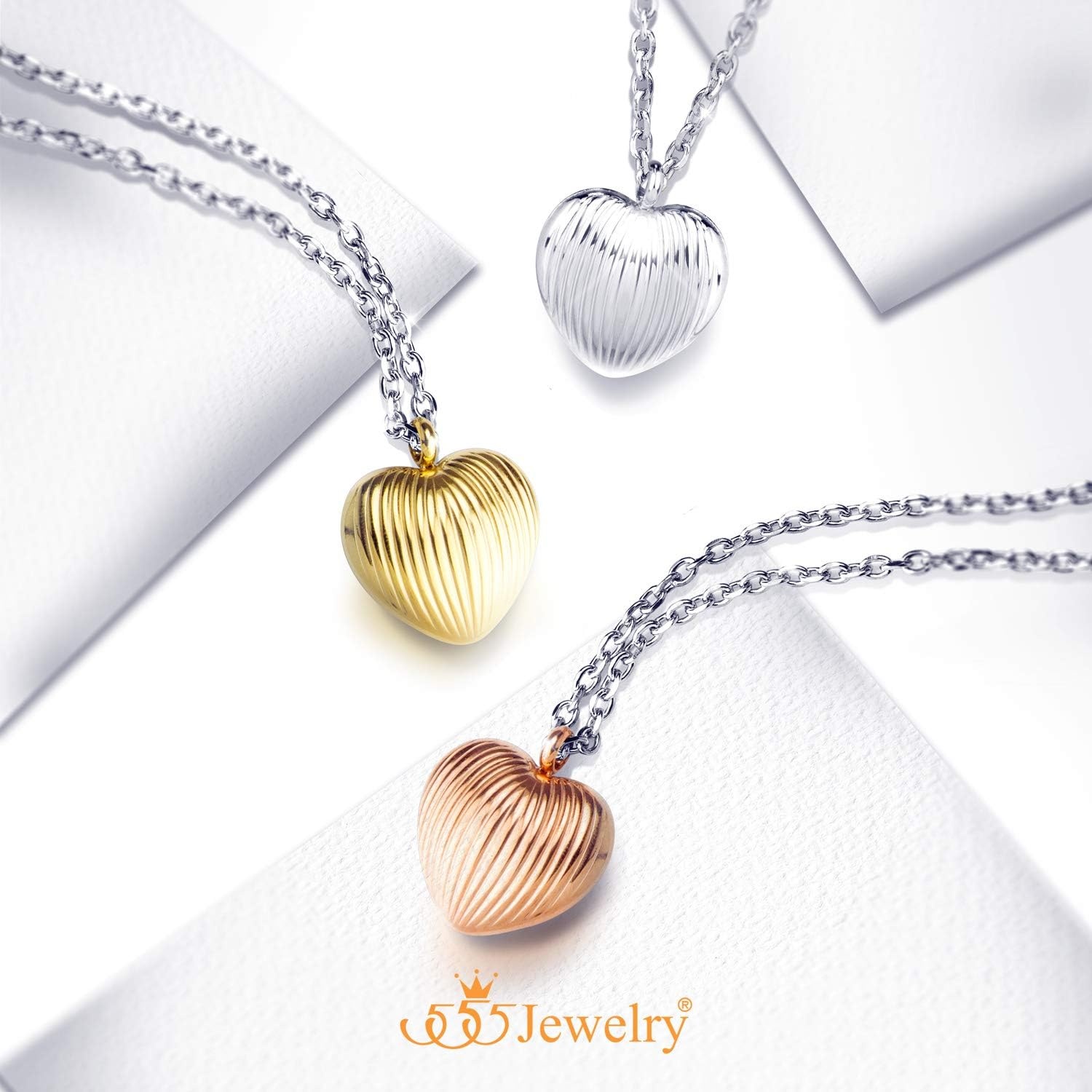 image:image555Jewelry Stainless Steel Vintage 3D Puffed Heart Necklace for Women amp LadiesGold