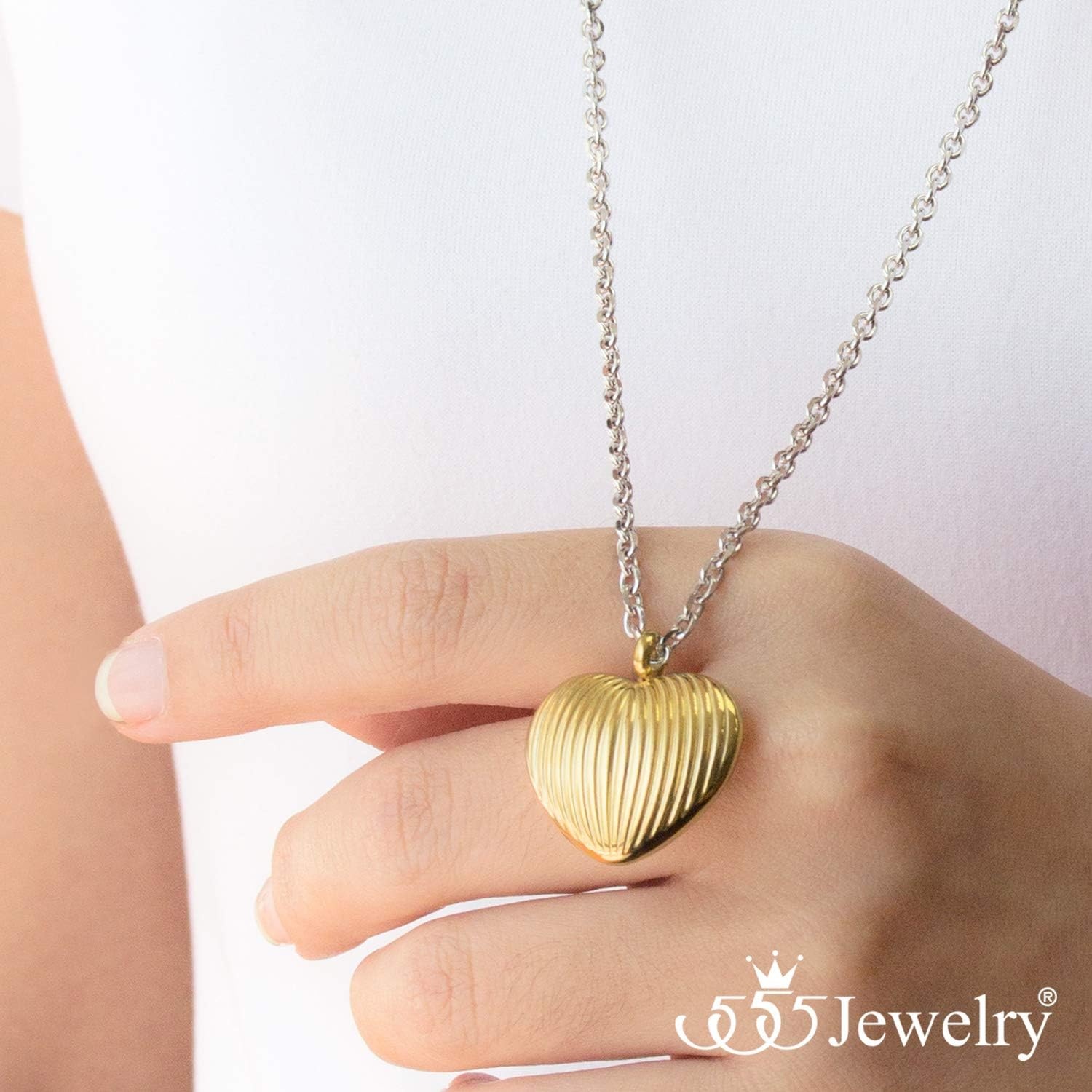 image:image555Jewelry Stainless Steel Vintage 3D Puffed Heart Necklace for Women amp LadiesGold