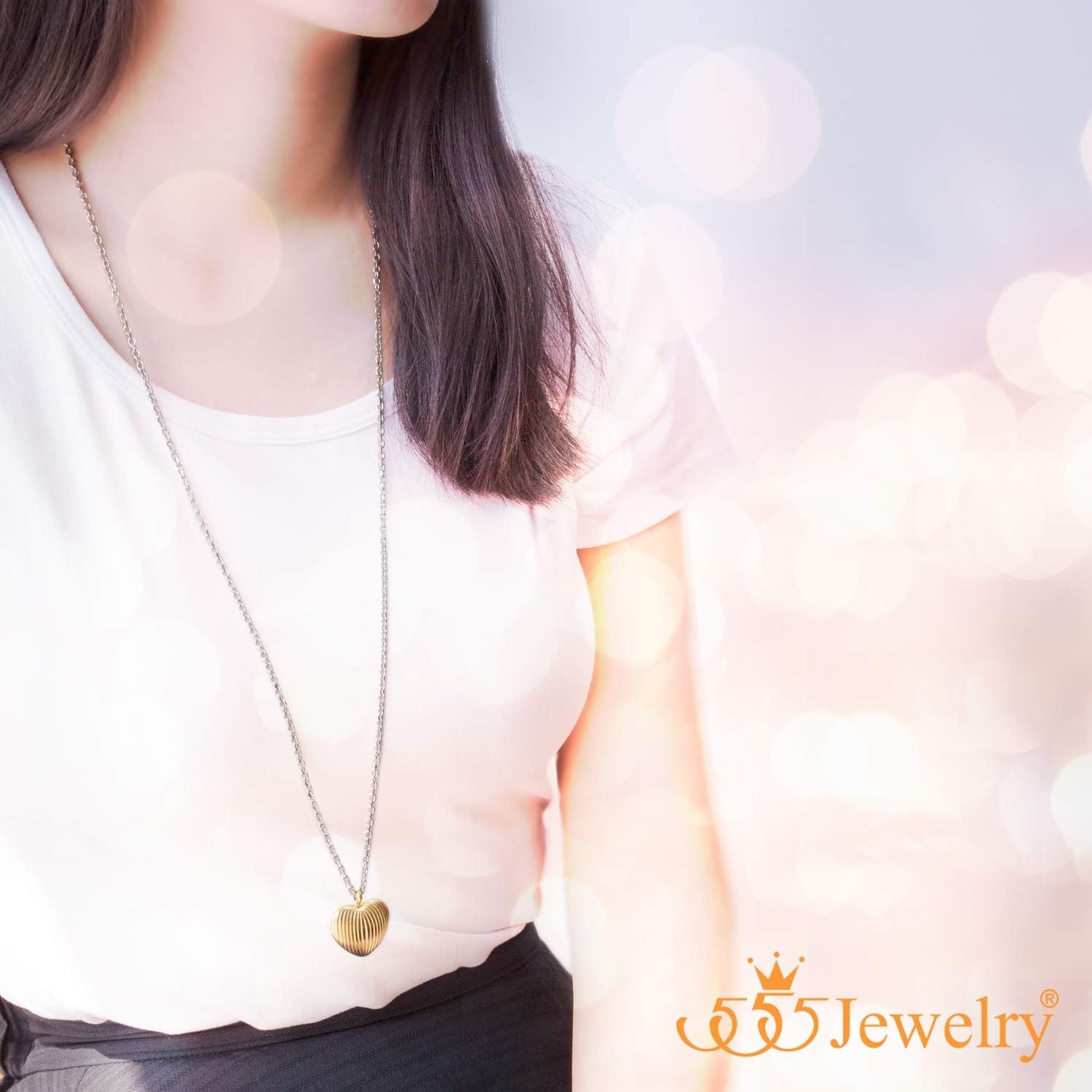 image:image555Jewelry Stainless Steel Vintage 3D Puffed Heart Necklace for Women amp LadiesGold