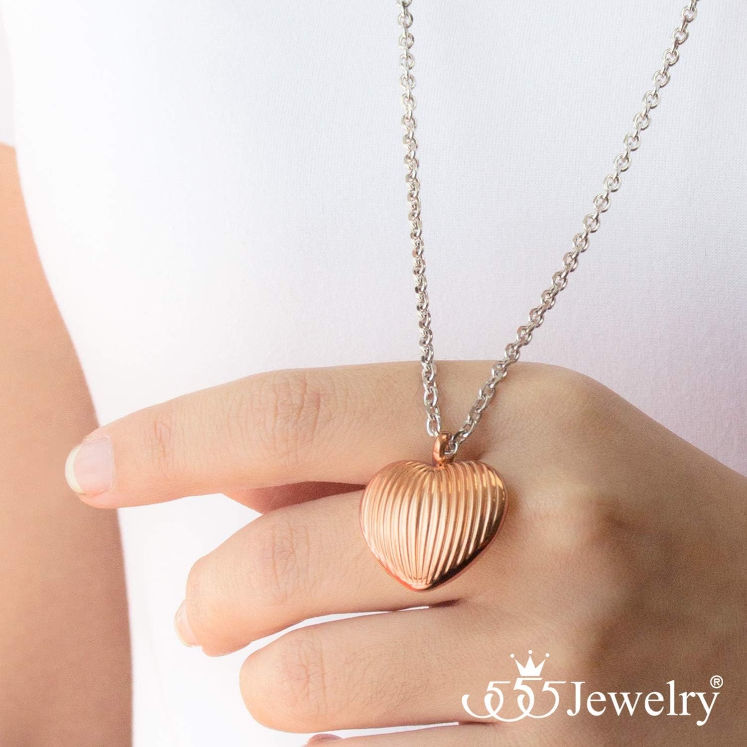 image:image555Jewelry Stainless Steel Vintage 3D Puffed Heart Necklace for Women amp LadiesRose Gold