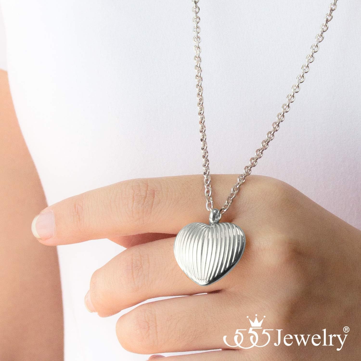 image:image555Jewelry Stainless Steel Vintage 3D Puffed Heart Necklace for Women amp LadiesSilver