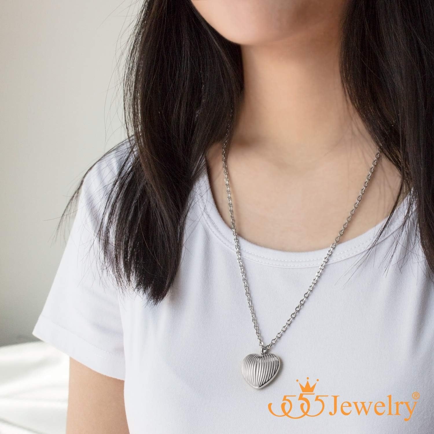 image:image555Jewelry Stainless Steel Vintage 3D Puffed Heart Necklace for Women amp LadiesSilver