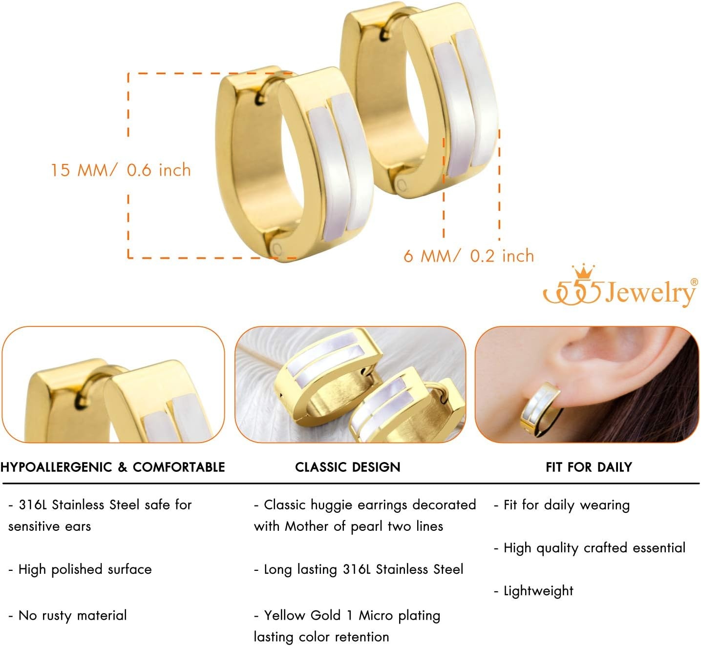 image:image555Jewelry Stainless Steel amp Shell Oval Hoop Huggie Earrings for Women amp GirlsGold