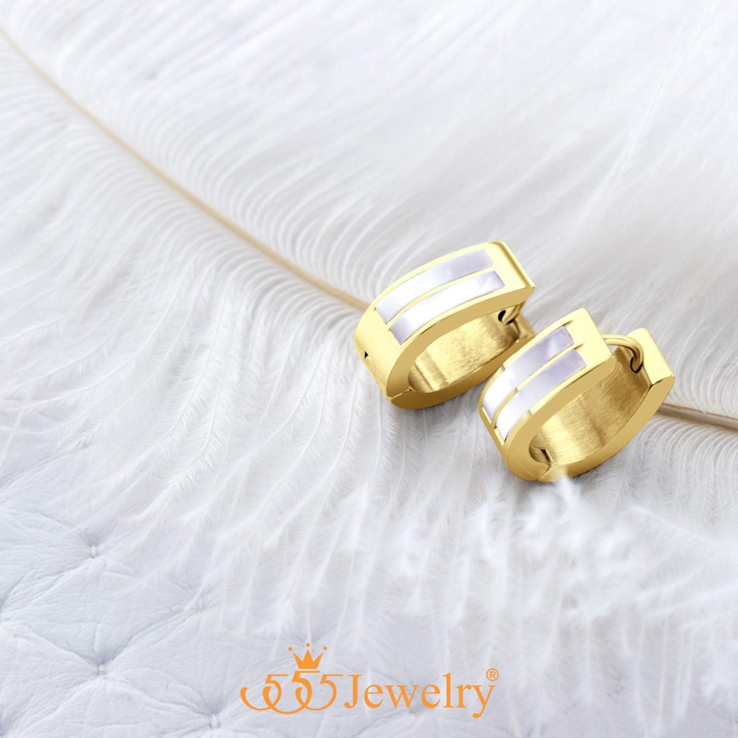 image:image555Jewelry Stainless Steel amp Shell Oval Hoop Huggie Earrings for Women amp GirlsGold