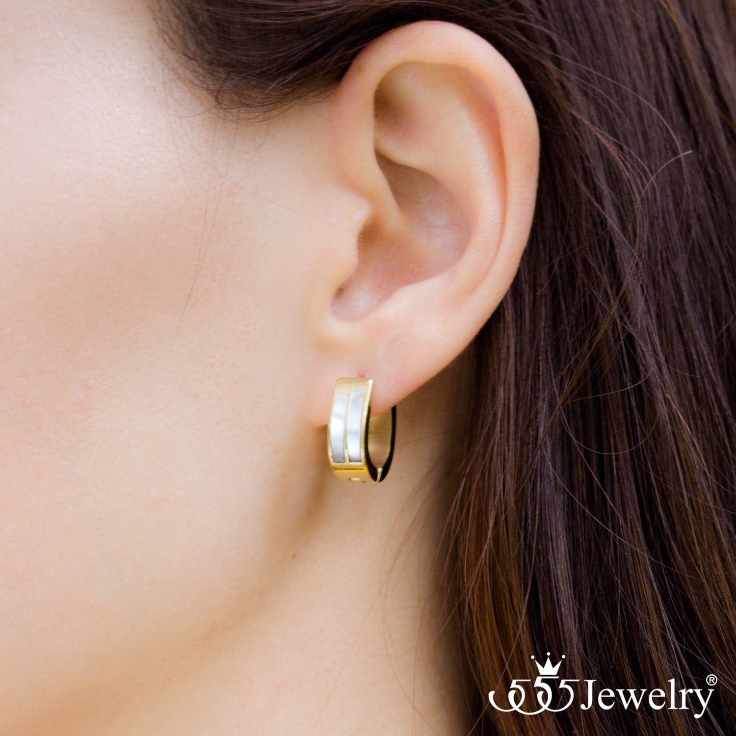 image:image555Jewelry Stainless Steel amp Shell Oval Hoop Huggie Earrings for Women amp GirlsGold