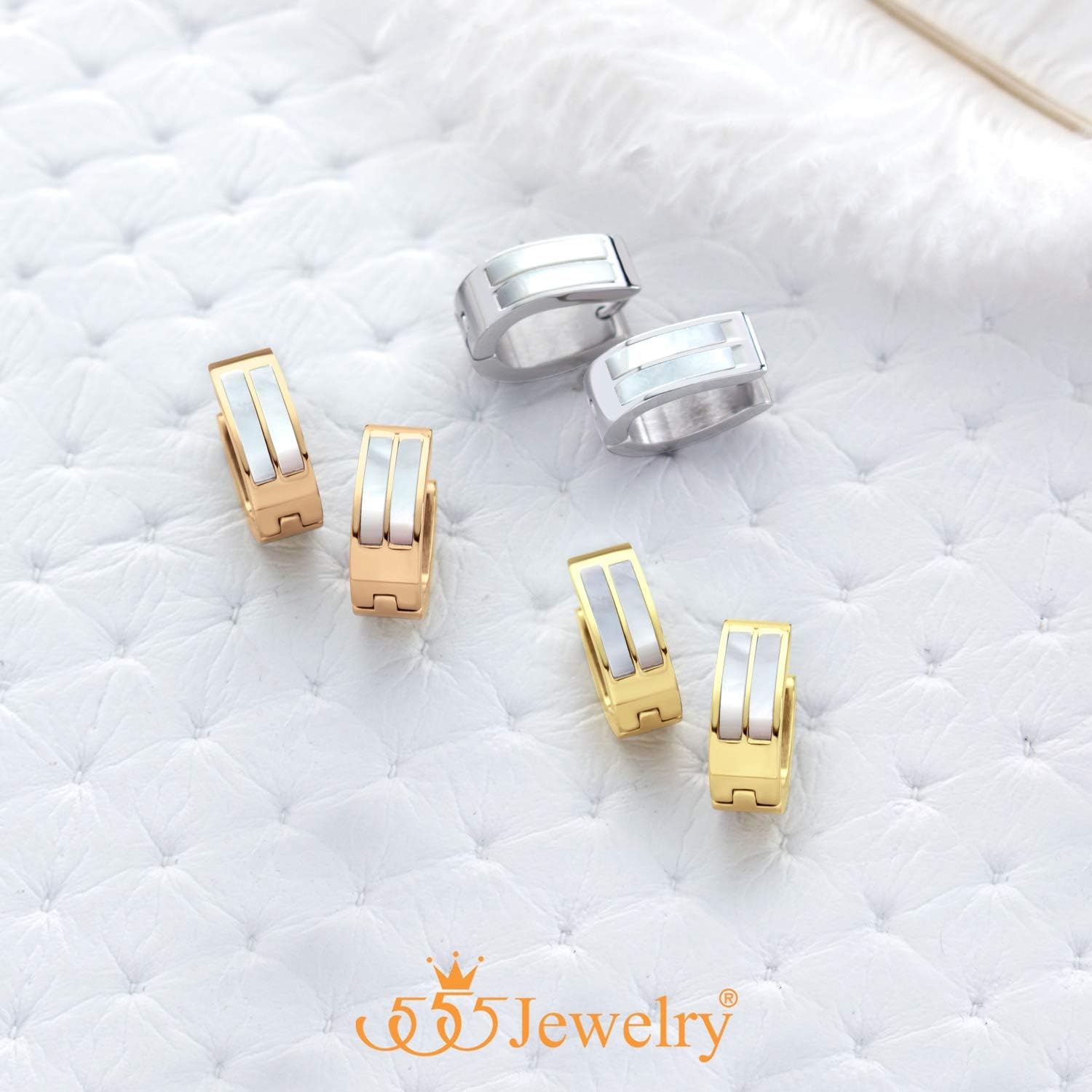 image:image555Jewelry Stainless Steel amp Shell Oval Hoop Huggie Earrings for Women amp GirlsSilver