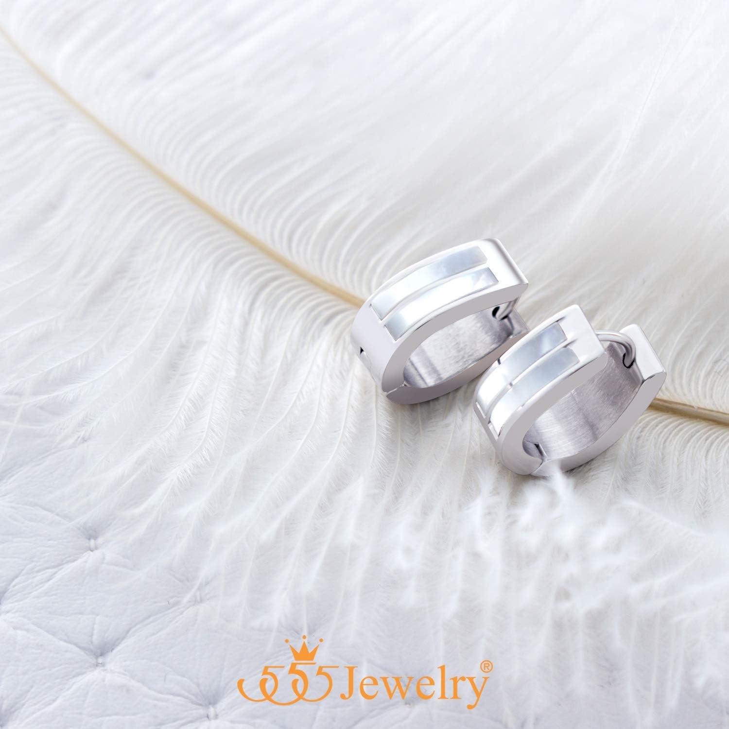 image:image555Jewelry Stainless Steel amp Shell Oval Hoop Huggie Earrings for Women amp GirlsSilver