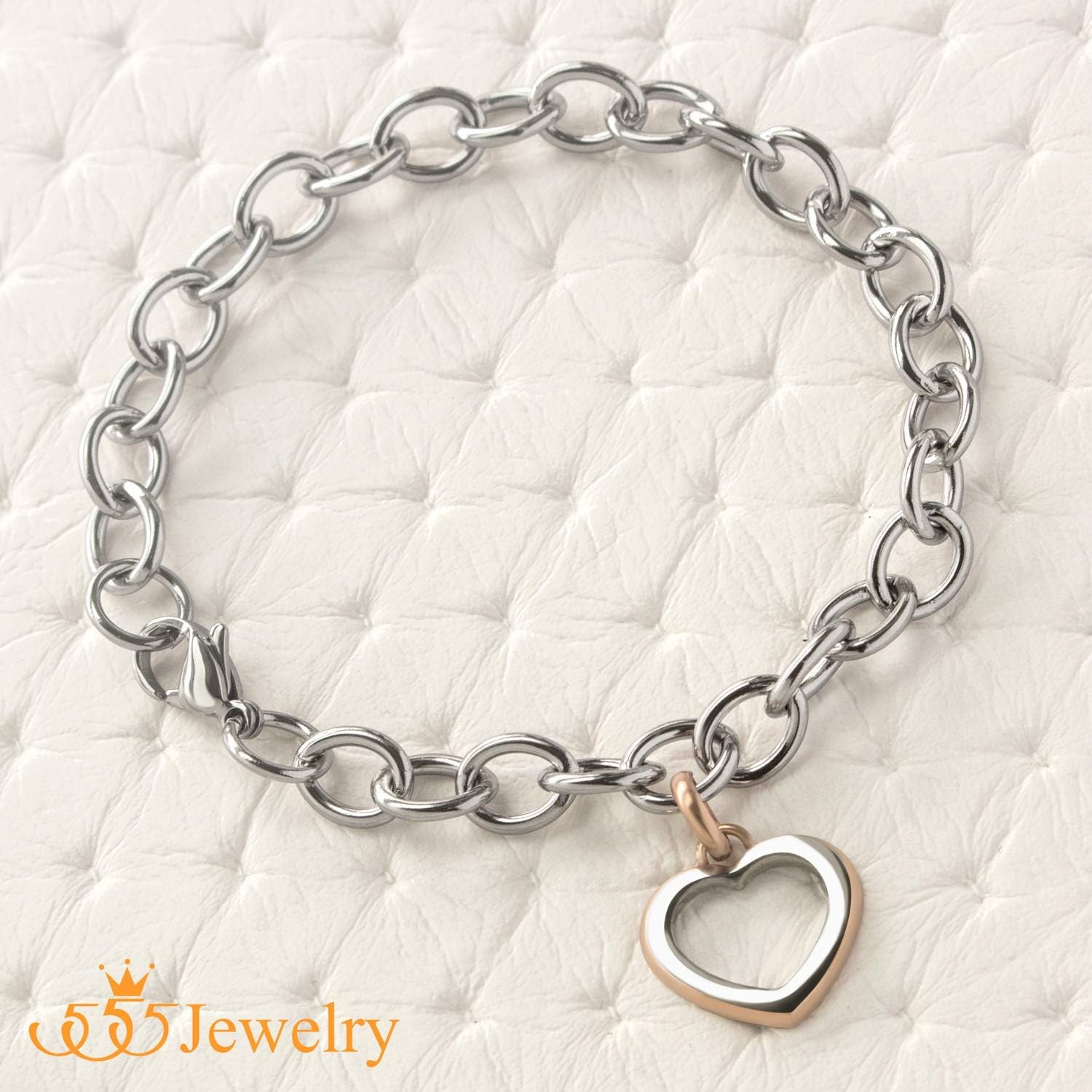 image:image555Jewelry Womens Stainless Steel Cute Love Heart Shape Charm Chain BraceletSilver Pink Rose Gold