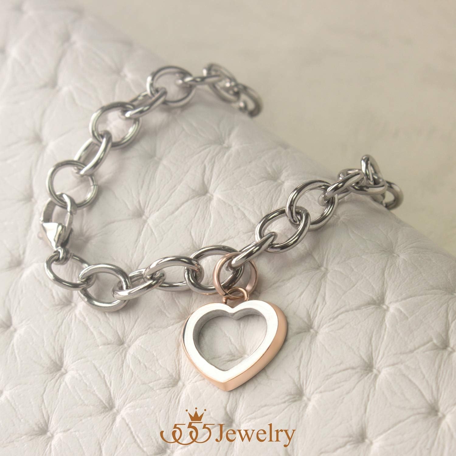 image:image555Jewelry Womens Stainless Steel Cute Love Heart Shape Charm Chain BraceletSilver Pink Rose Gold
