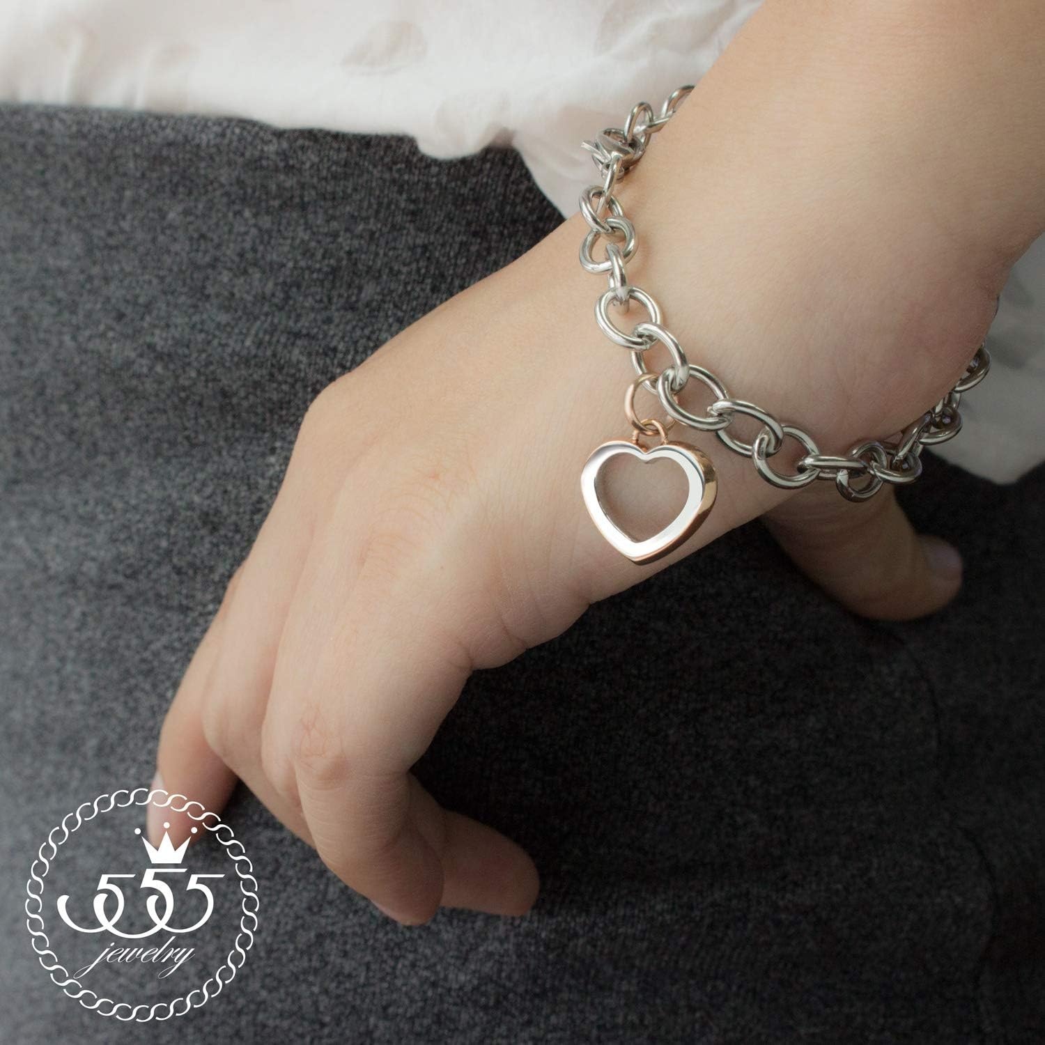 image:image555Jewelry Womens Stainless Steel Cute Love Heart Shape Charm Chain BraceletSilver Pink Rose Gold