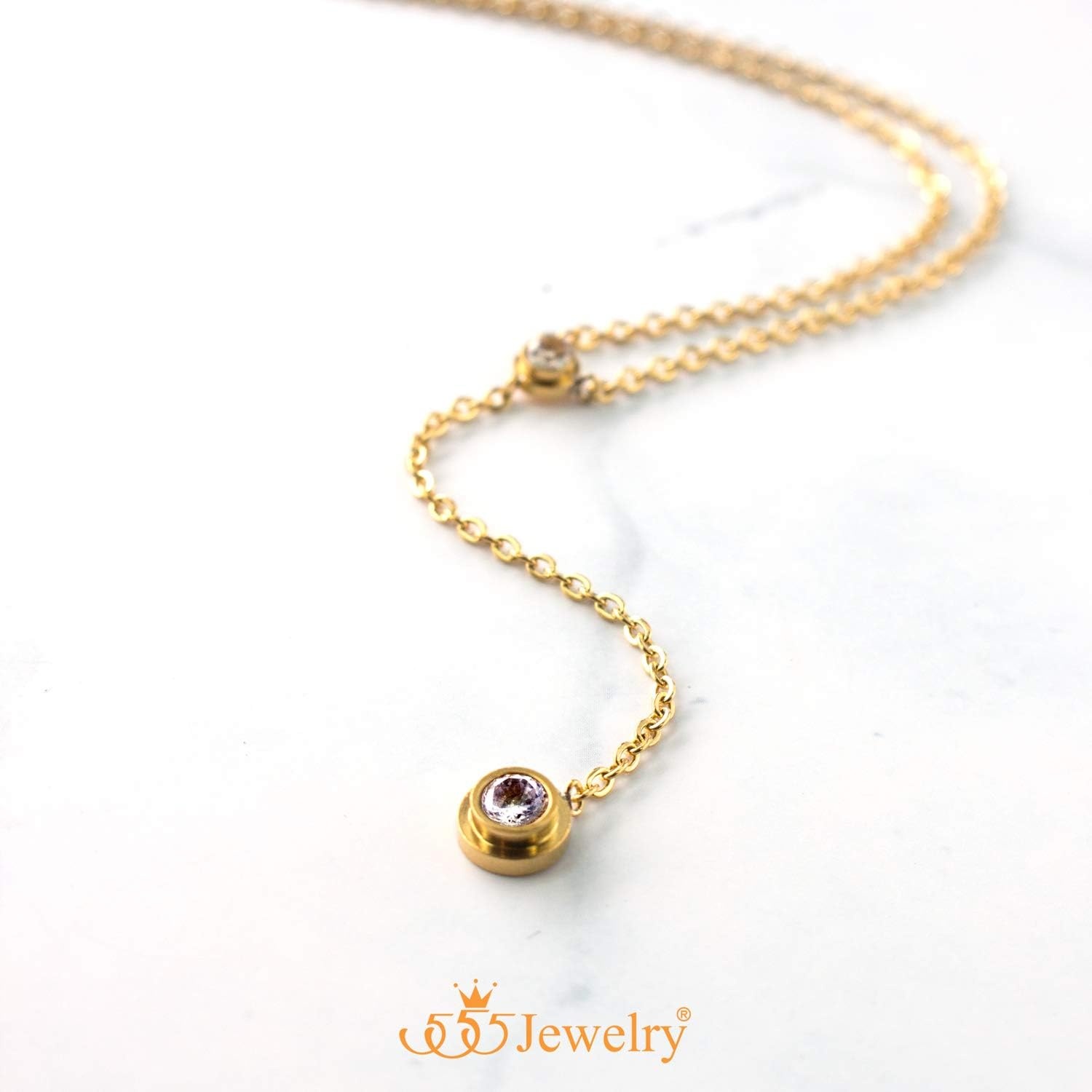 image:image555Jewelry Womens Stainless Steel Lariat Y Drop Layer Round CZ Pendant NecklaceYellow Gold