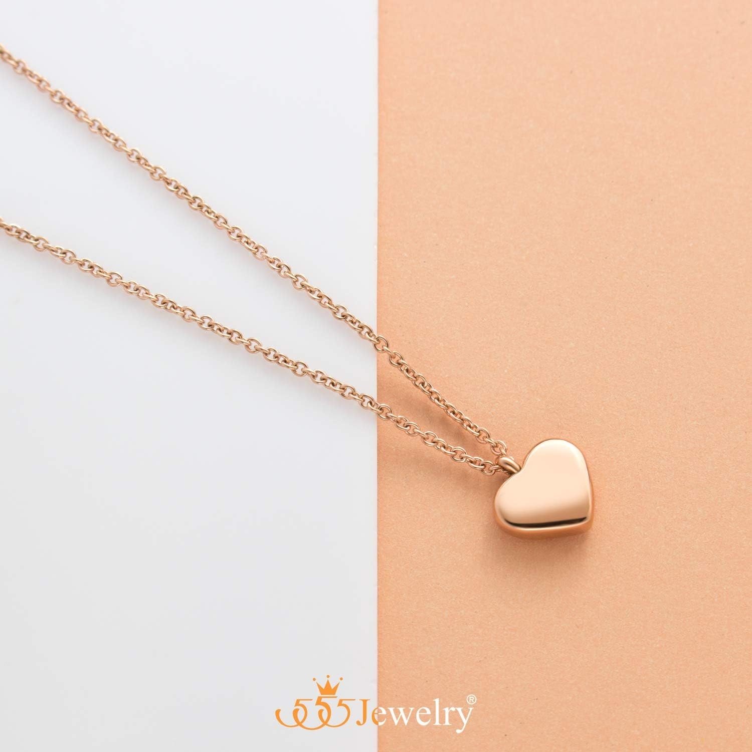 image:image555Jewelry Womens Stainless Steel Love Cute Heart Shape Dainty Pendant NecklacePink Rose Gold