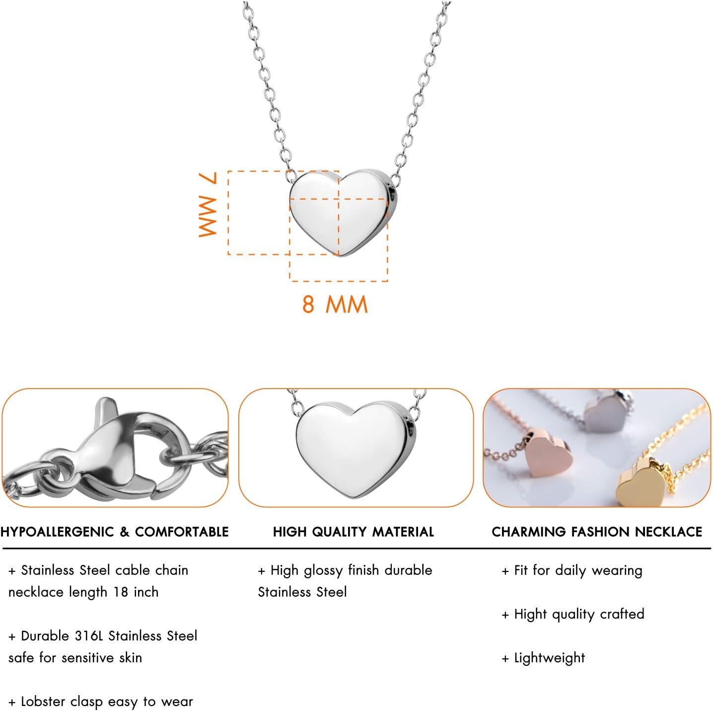 image:image555Jewelry Womens Stainless Steel Love Cute Heart Shape Dainty Pendant NecklaceSilver v2