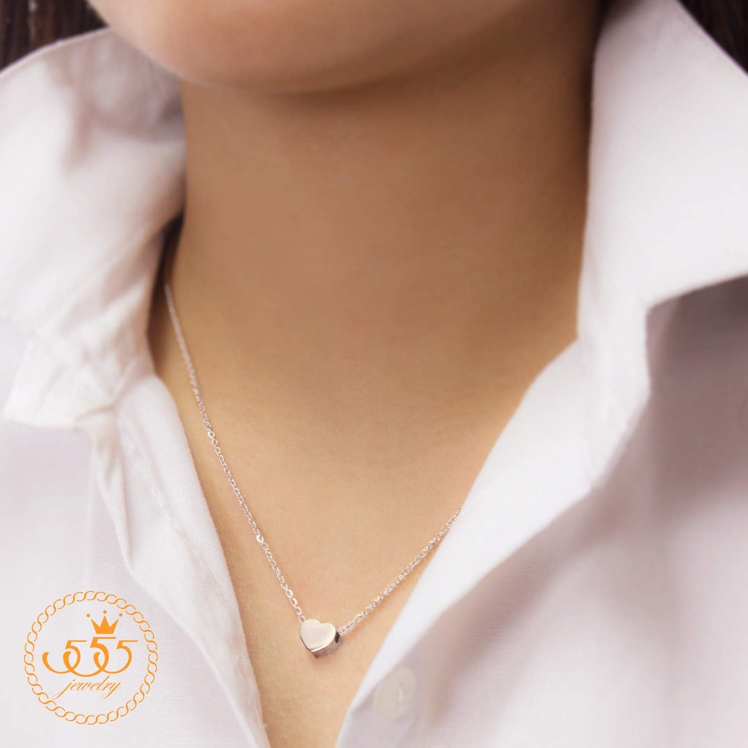 image:image555Jewelry Womens Stainless Steel Love Cute Heart Shape Dainty Pendant NecklaceSilver v2