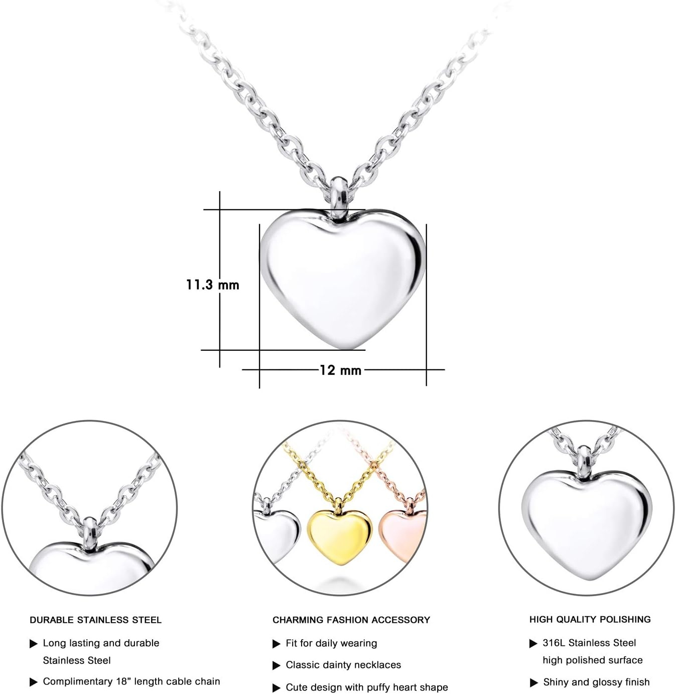 image:image555Jewelry Womens Stainless Steel Love Cute Heart Shape Dainty Pendant NecklaceSilver