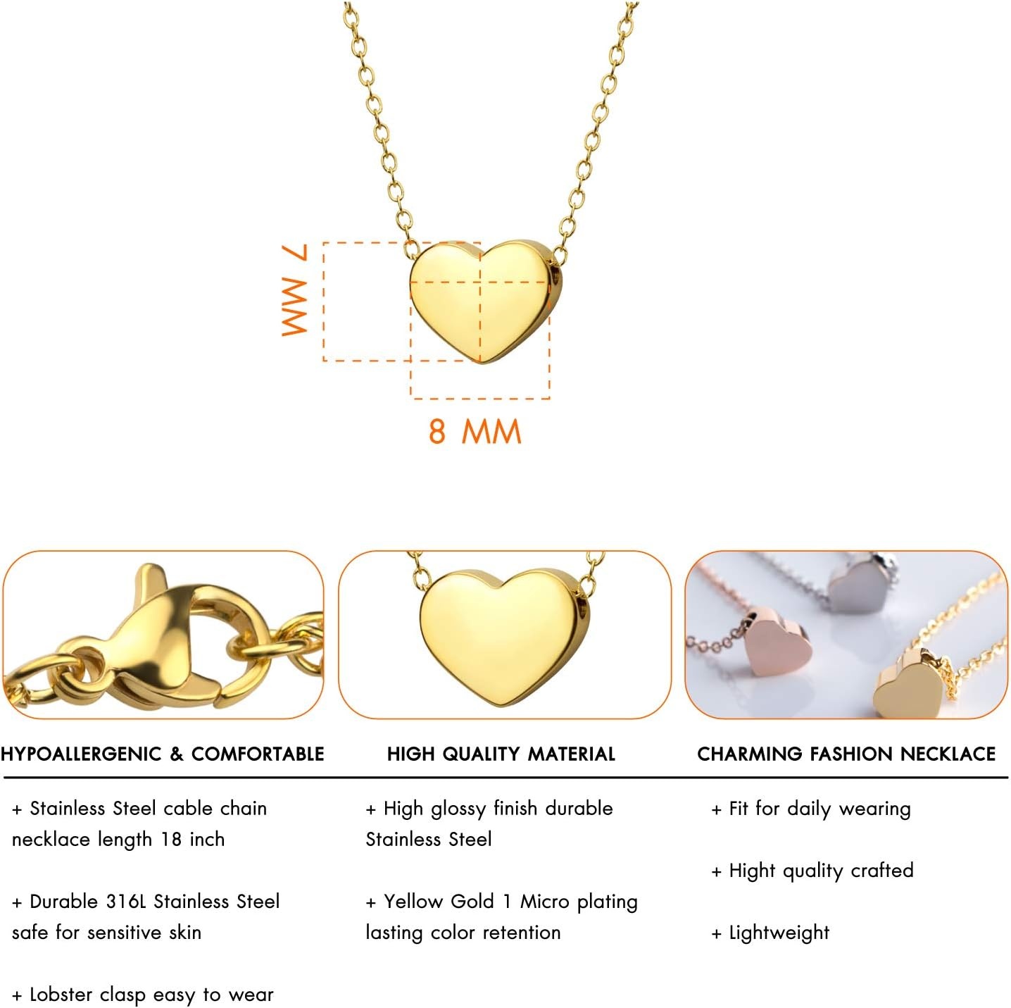 image:image555Jewelry Womens Stainless Steel Love Cute Heart Shape Dainty Pendant NecklaceYellow Gold v2