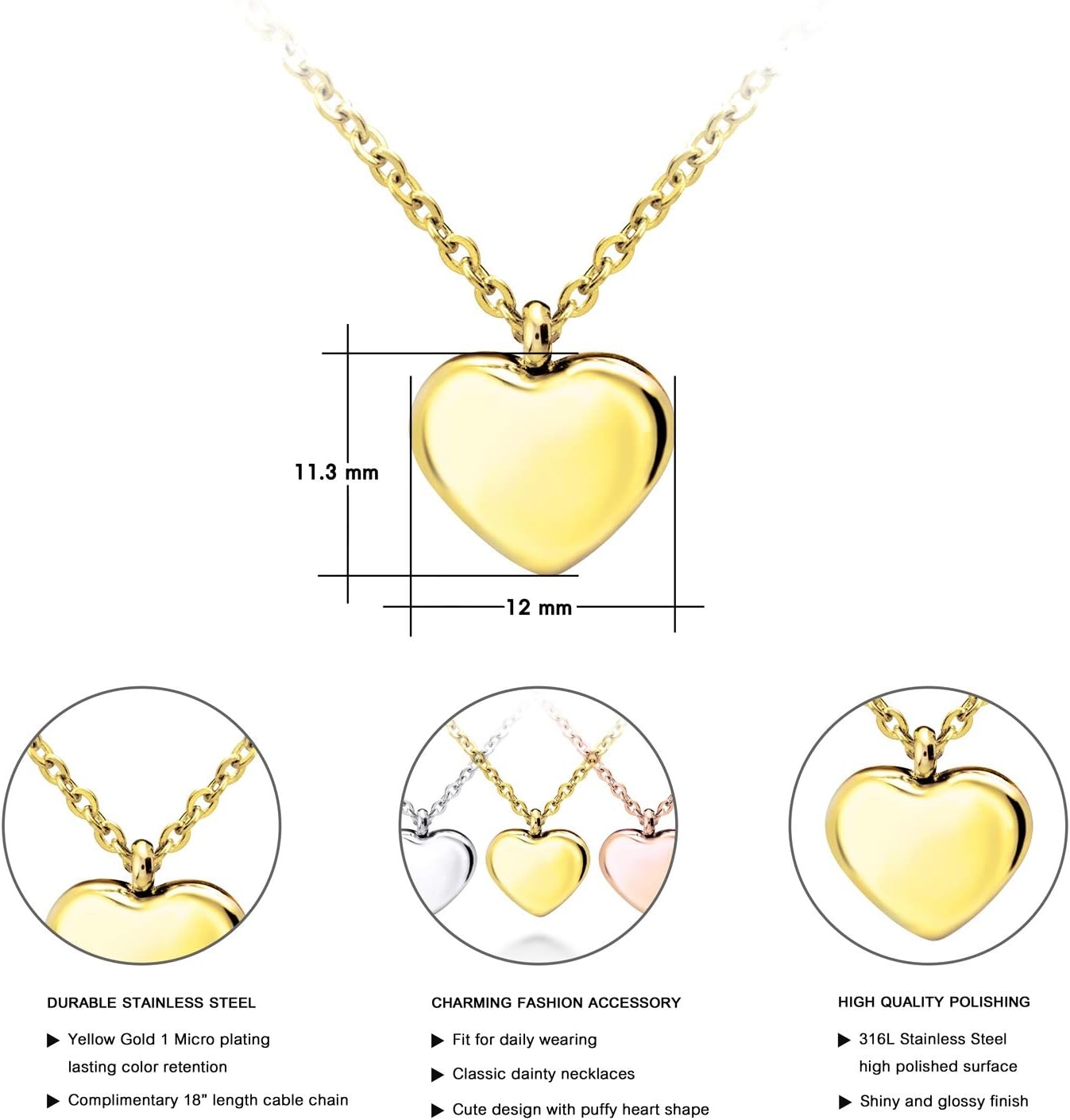 image:image555Jewelry Womens Stainless Steel Love Cute Heart Shape Dainty Pendant NecklaceYellow Gold