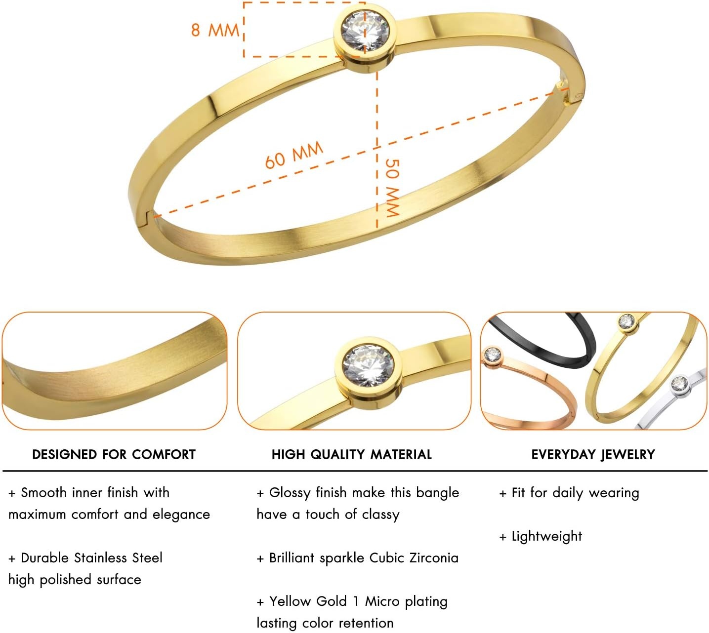 image:image555Jewelry Womens Stainless Steel Shiny Bling Cubic Zirconia Bangle BraceletYellow Gold