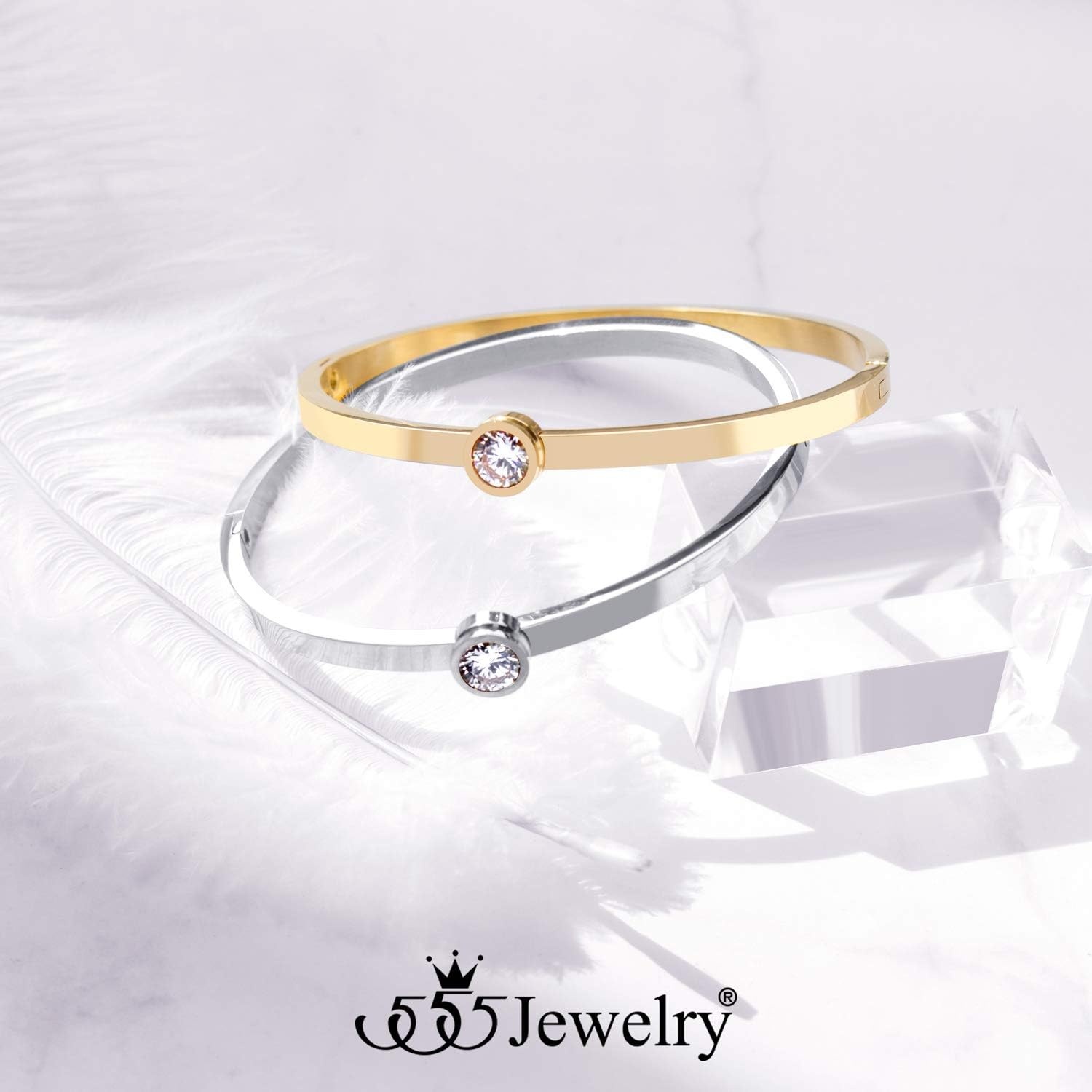 image:image555Jewelry Womens Stainless Steel Shiny Bling Cubic Zirconia Bangle BraceletYellow Gold