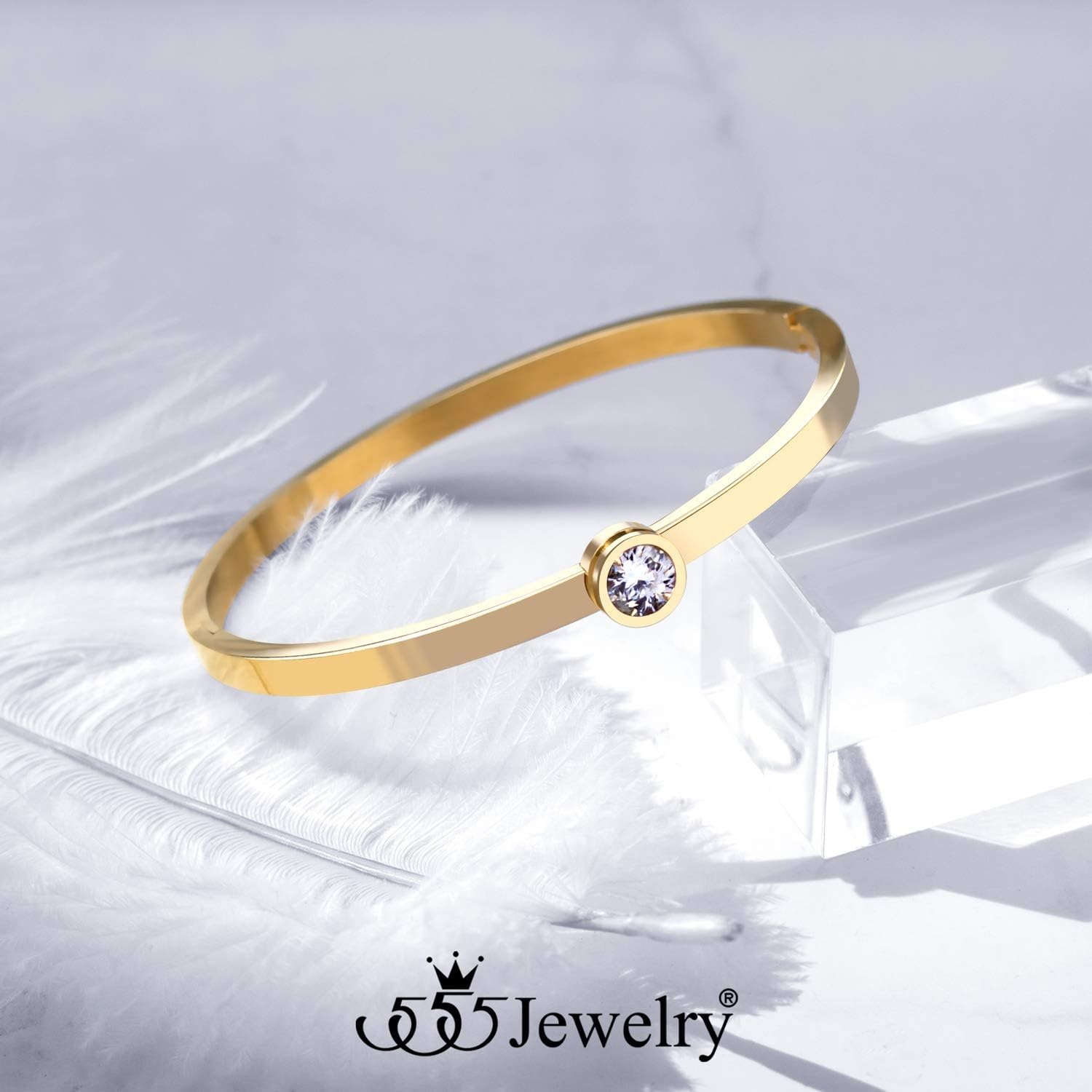 image:image555Jewelry Womens Stainless Steel Shiny Bling Cubic Zirconia Bangle BraceletYellow Gold