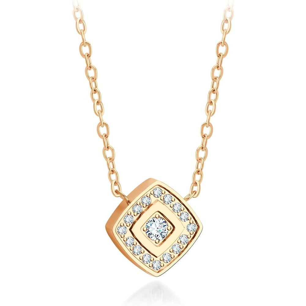 image:image555Jewelry Stainless Steel Elegant Rounded Rhombus Button CZ Necklace for WomenRose Gold