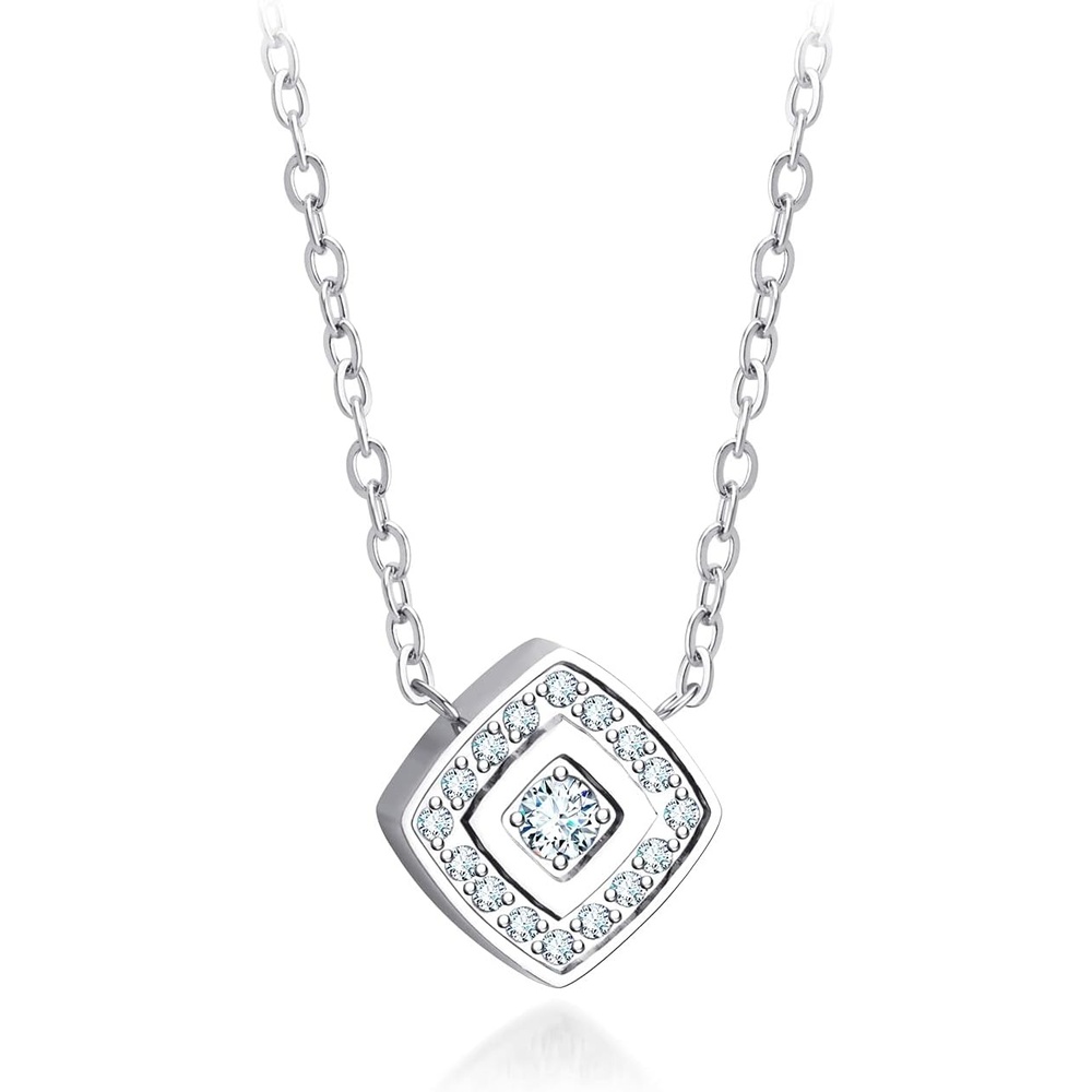 image:image555Jewelry Stainless Steel Elegant Rounded Rhombus Button CZ Necklace for WomenSilver
