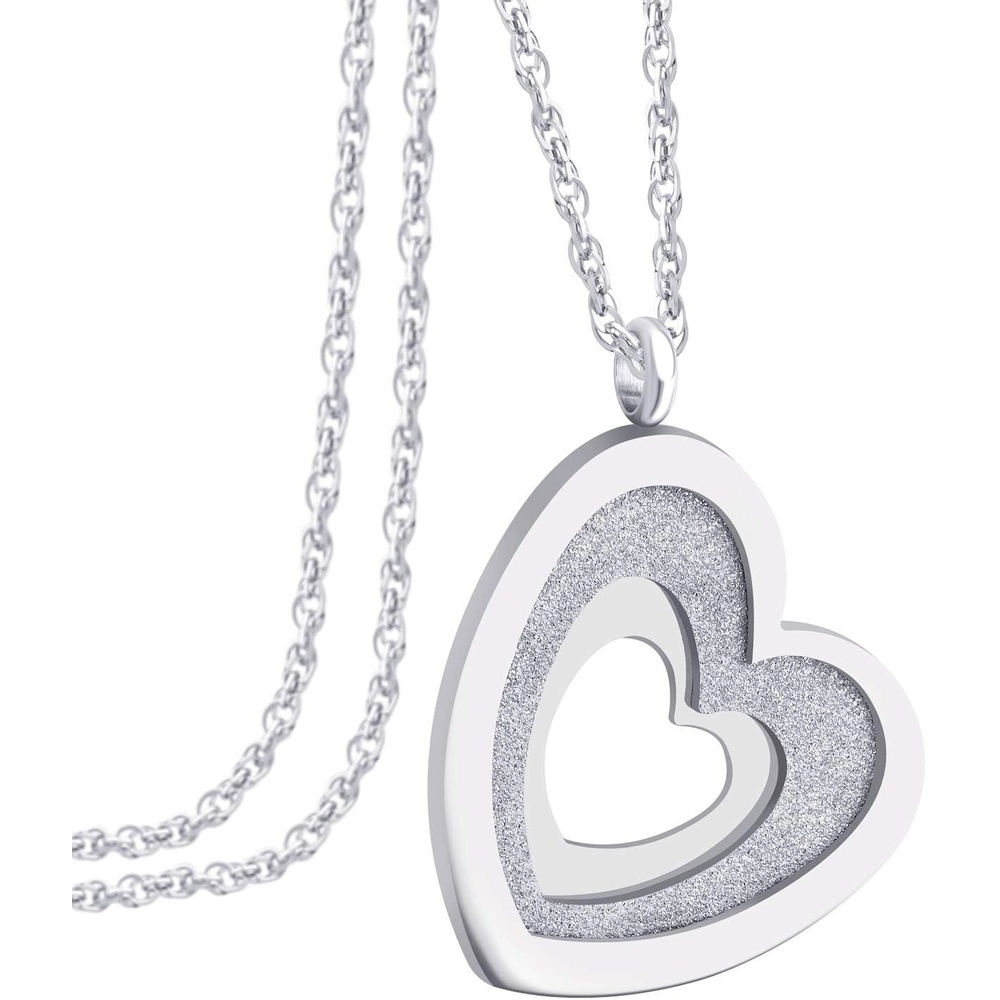 image:image555Jewelry Stainless Steel Glittering Unique Layered Heart Necklace for Women amp LadiesSilver