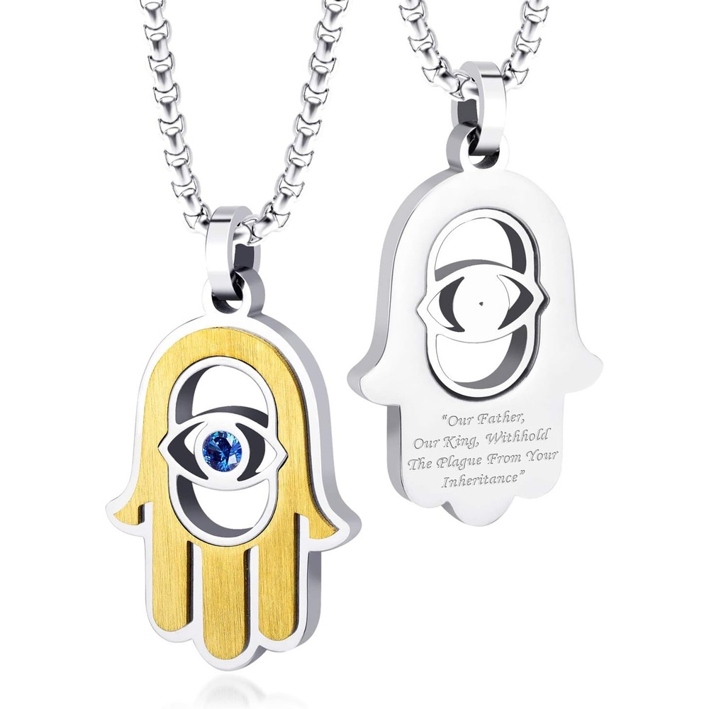 image:image555Jewelry Stainless Steel Hamsa Necklace Hand of Fatima Evil Eye CZ Pendant 1620 ChainSilver Gold Blue CZ