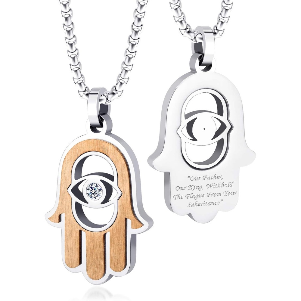 image:image555Jewelry Stainless Steel Hamsa Necklace Hand of Fatima Evil Eye CZ Pendant 1620 ChainSilver Rose Gold White CZ