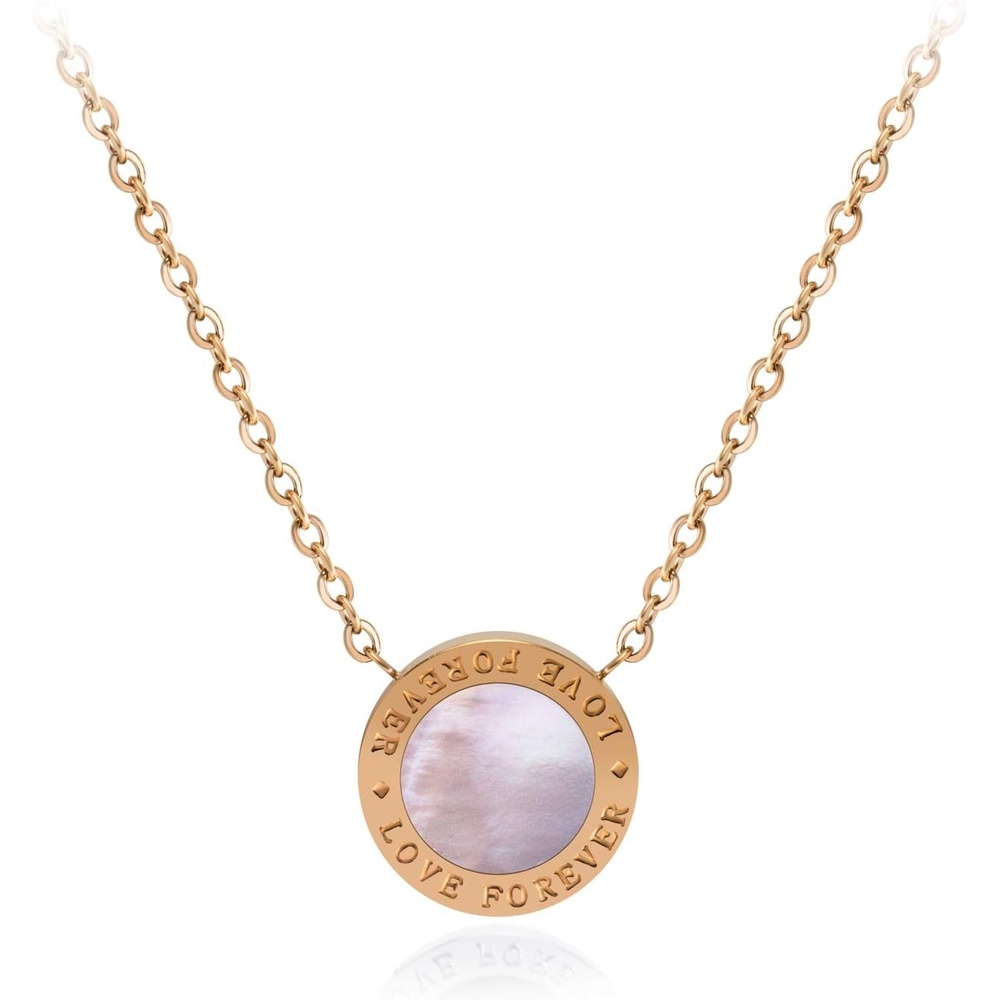 image:image555Jewelry Stainless Steel Round CZ Solitaire Sparkly Bezel Pendant NecklaceRose Gold Love Forever