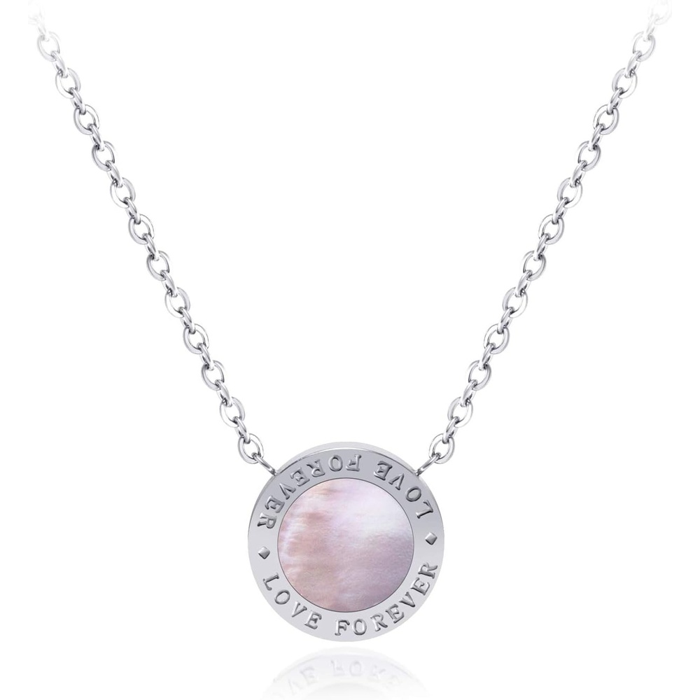 image:image555Jewelry Stainless Steel Round CZ Solitaire Sparkly Bezel Pendant NecklaceSilver Love Forever