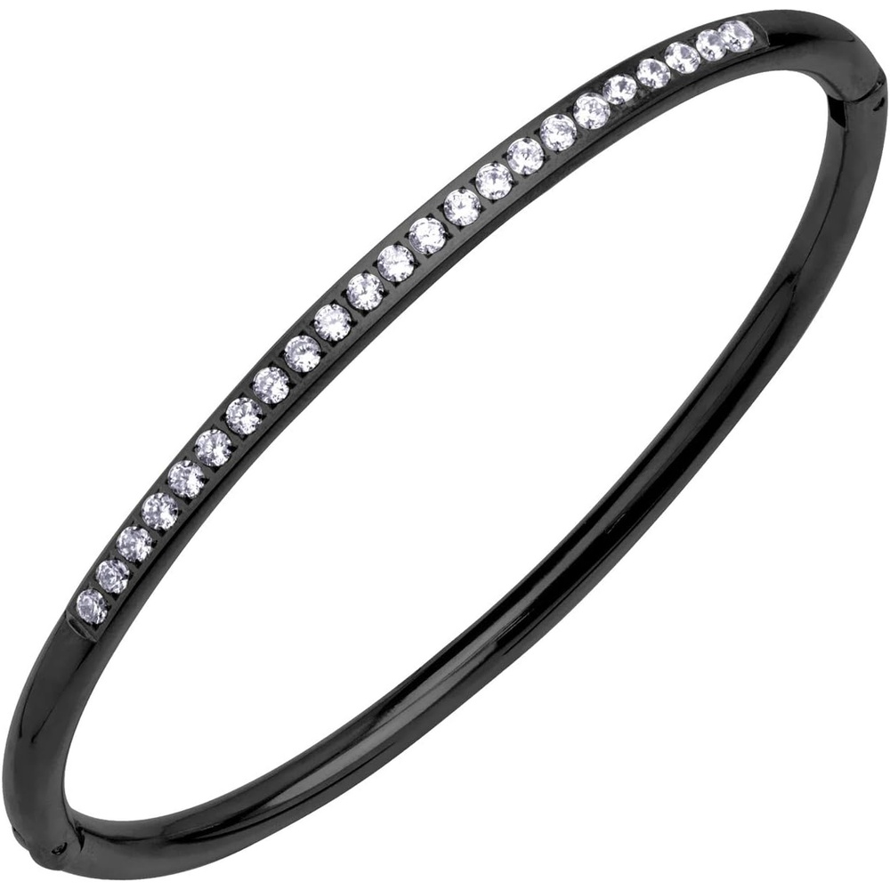 image:image555Jewelry Stainless Steel amp CZ Hinged Oval Cuff Bangle Bracelet for WomenBlack