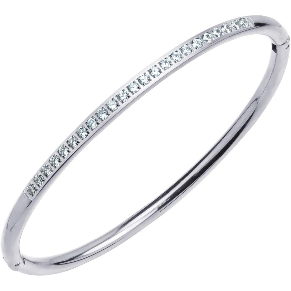 image:image555Jewelry Stainless Steel amp CZ Hinged Oval Cuff Bangle Bracelet for WomenSilver