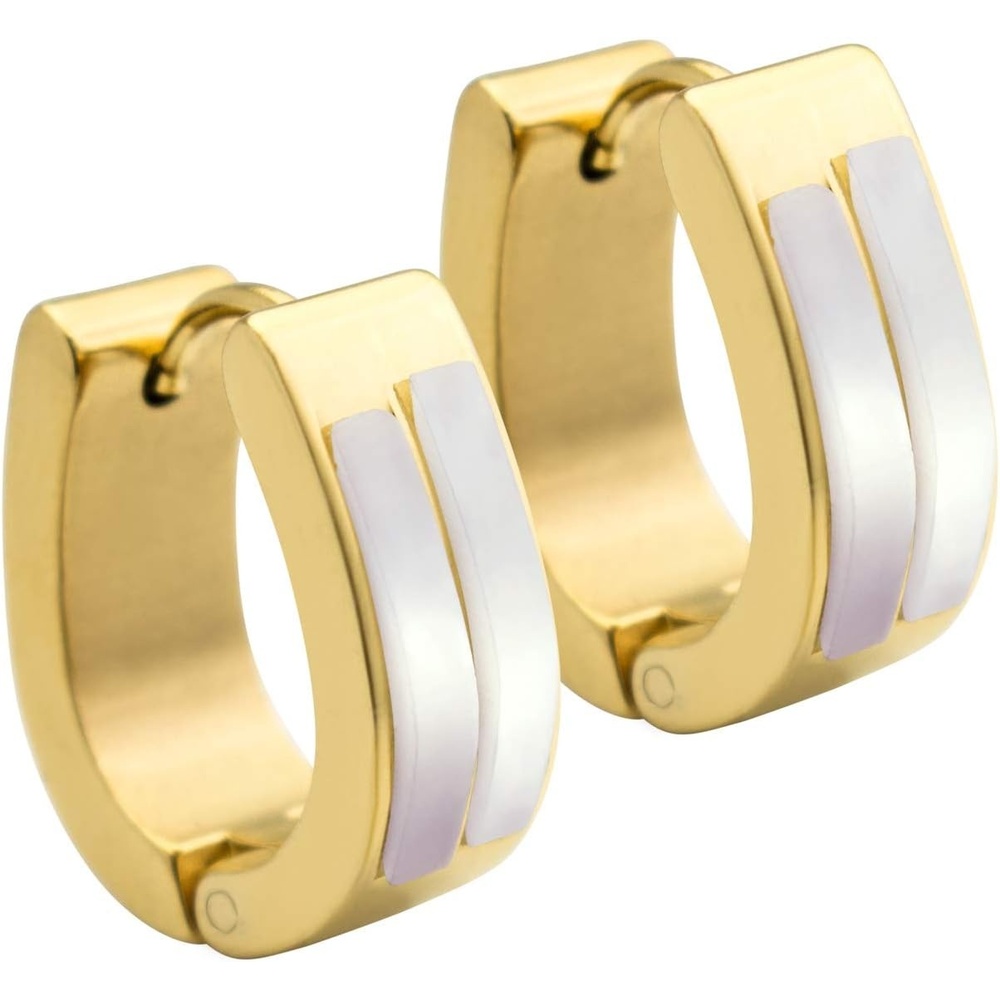 image:image555Jewelry Stainless Steel amp Shell Oval Hoop Huggie Earrings for Women amp GirlsGold