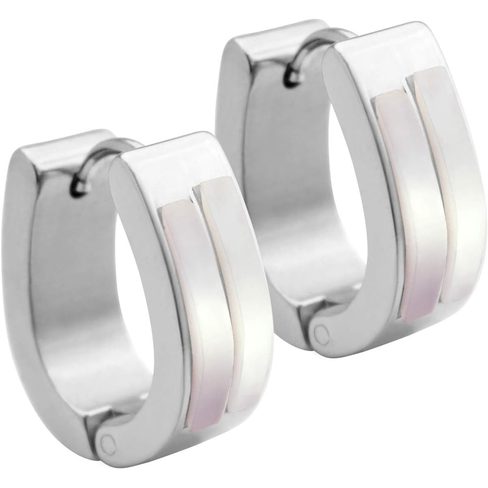 image:image555Jewelry Stainless Steel amp Shell Oval Hoop Huggie Earrings for Women amp GirlsSilver