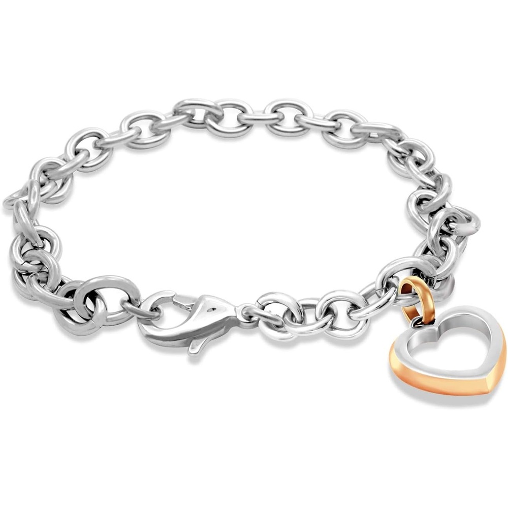 image:image555Jewelry Womens Stainless Steel Cute Love Heart Shape Charm Chain BraceletSilver Pink Rose Gold