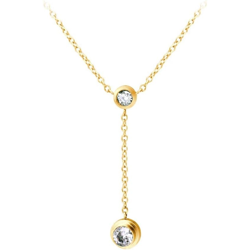 image:image555Jewelry Womens Stainless Steel Lariat Y Drop Layer Round CZ Pendant NecklaceYellow Gold