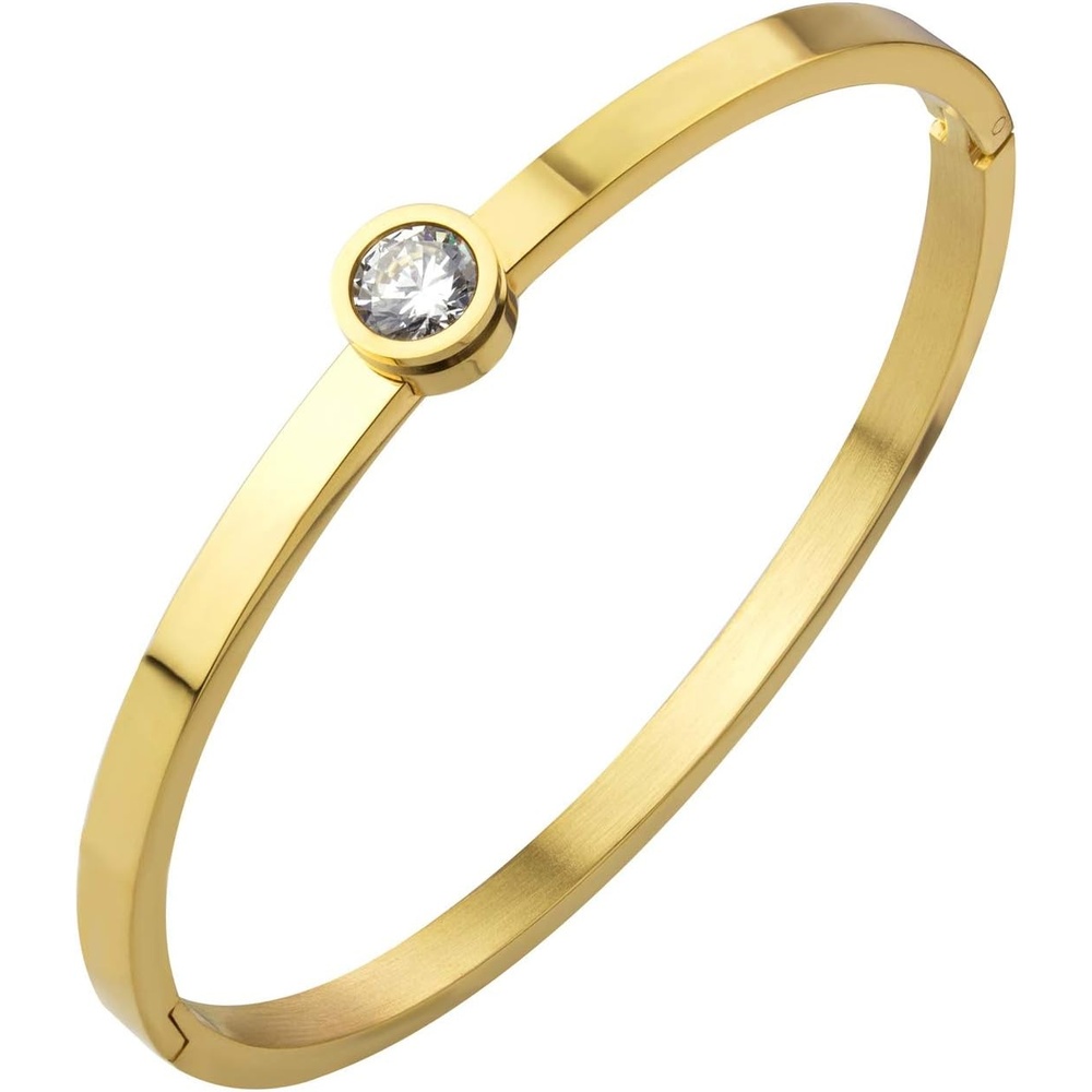image:image555Jewelry Womens Stainless Steel Shiny Bling Cubic Zirconia Bangle BraceletYellow Gold