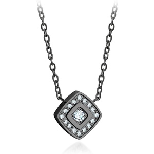 image:image555Jewelry Stainless Steel Elegant Rounded Rhombus Button CZ Necklace for WomenBlack