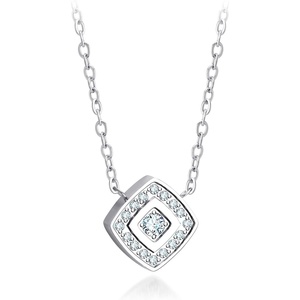 image:image555Jewelry Stainless Steel Elegant Rounded Rhombus Button CZ Necklace for WomenSilver
