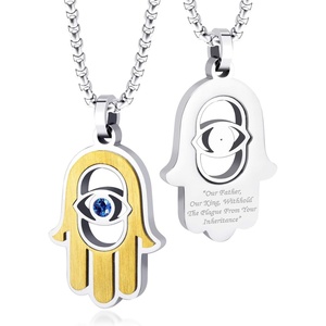 image:image555Jewelry Stainless Steel Hamsa Necklace Hand of Fatima Evil Eye CZ Pendant 1620 ChainSilver  Gold  Blue CZ