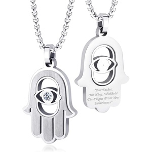 image:image555Jewelry Stainless Steel Hamsa Necklace Hand of Fatima Evil Eye CZ Pendant 1620 ChainSilver  White CZ