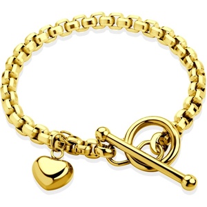 image:image555Jewelry Stainless Steel Toggle Box Link Chain Heart Charm Bracelet for Women amp GirlsGold