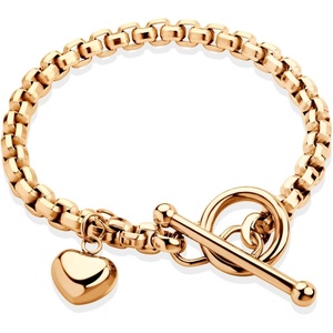 image:image555Jewelry Stainless Steel Toggle Box Link Chain Heart Charm Bracelet for Women amp GirlsRose Gold