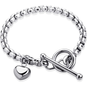 image:image555Jewelry Stainless Steel Toggle Box Link Chain Heart Charm Bracelet for Women amp GirlsSilver