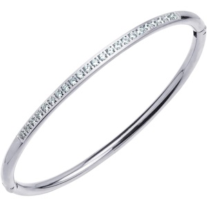 image:image555Jewelry Stainless Steel amp CZ Hinged Oval Cuff Bangle Bracelet for WomenSilver