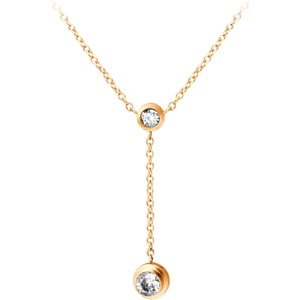 image:image555Jewelry Womens Stainless Steel Lariat Y Drop Layer Round CZ Pendant NecklacePink Rose Gold