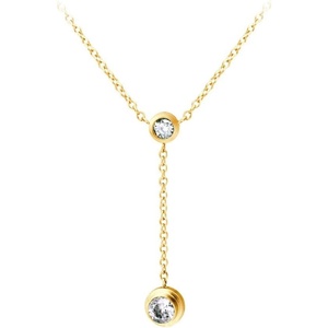 image:image555Jewelry Womens Stainless Steel Lariat Y Drop Layer Round CZ Pendant NecklaceYellow Gold
